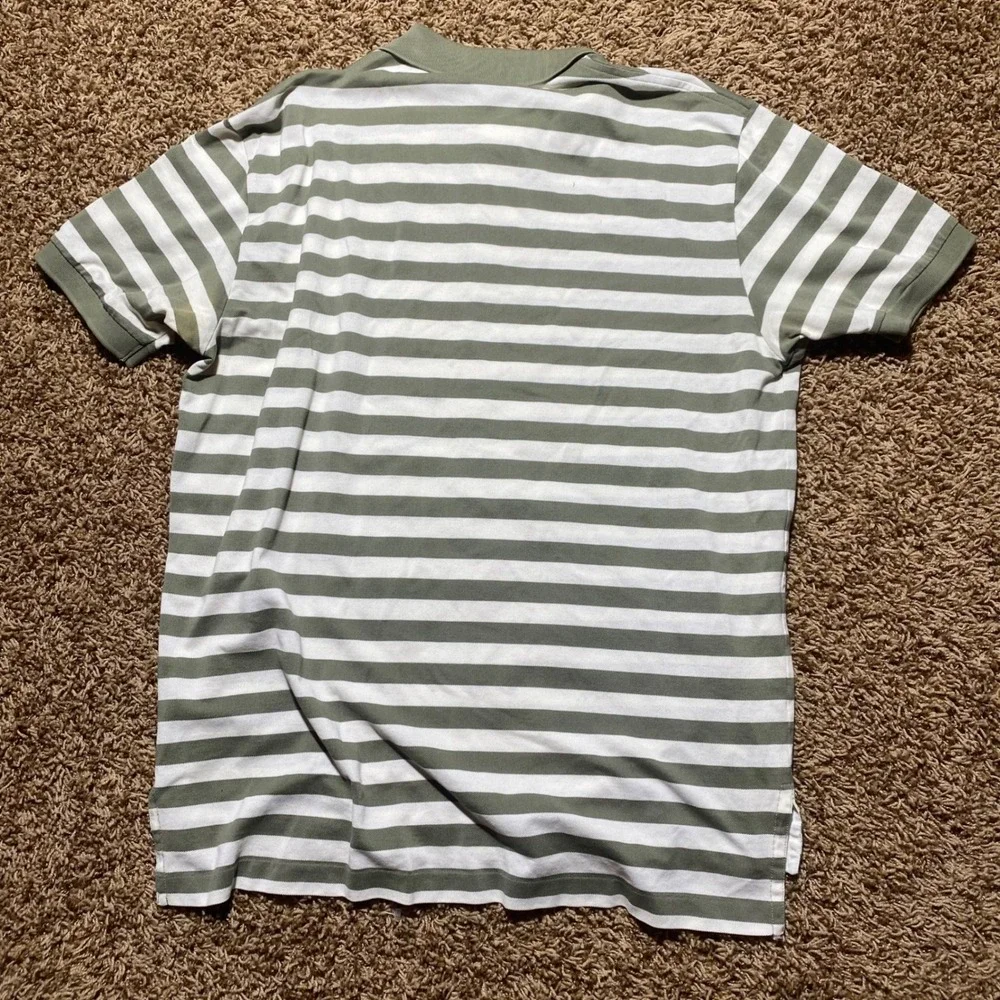 Polo Ralph Lauren Mens Large Pima Cotton Striped Polo Shirt Green White Stripe